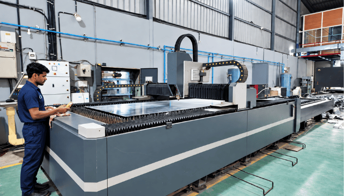 Fibre laser cutting machine in operation