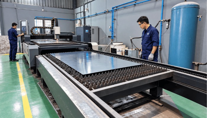 Sheet metal loaded on the cutting bed