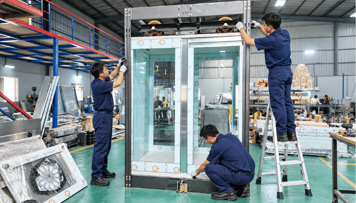 Glass elevator cabin assembly