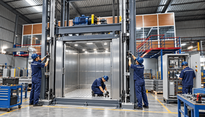 Goods elevator cabin assembly