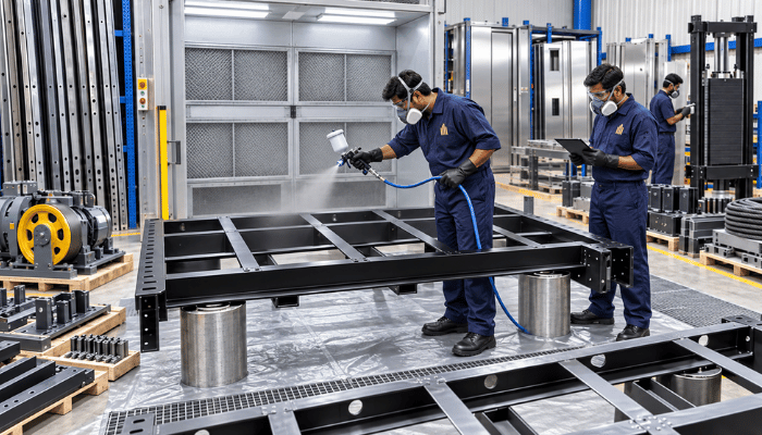 Painting elevator structural frames