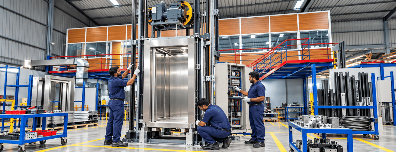 Traction elevator installation in the factory