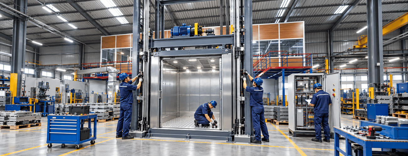 Goods elevator assembly and inspection